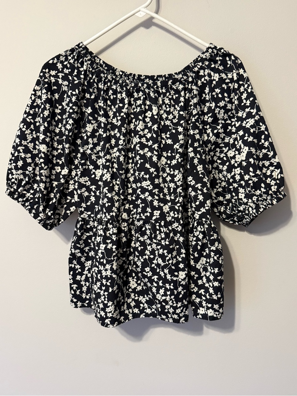 Old Navy Black and White Floral Peplum Blouse